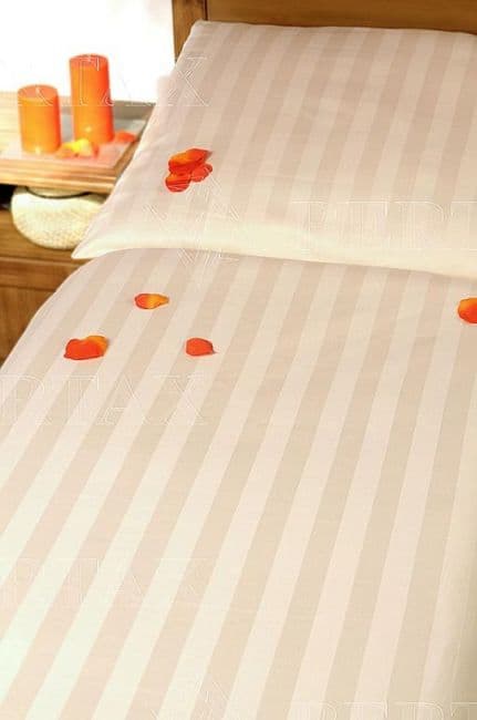 Prześcieradło Na Gumkę Z Satyny, Adamaszek - Tkane Pasy 3cm, ECRU 220x200