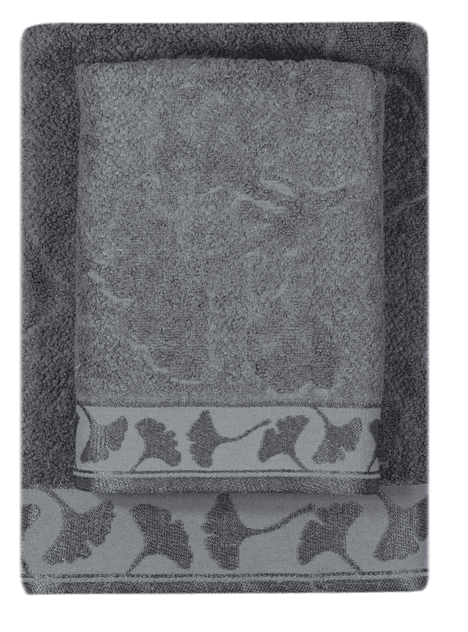 Ręczniki Bamboo Komplet 2 sztuk (50x100+70x140) Szare Listki - zdjęcie 2