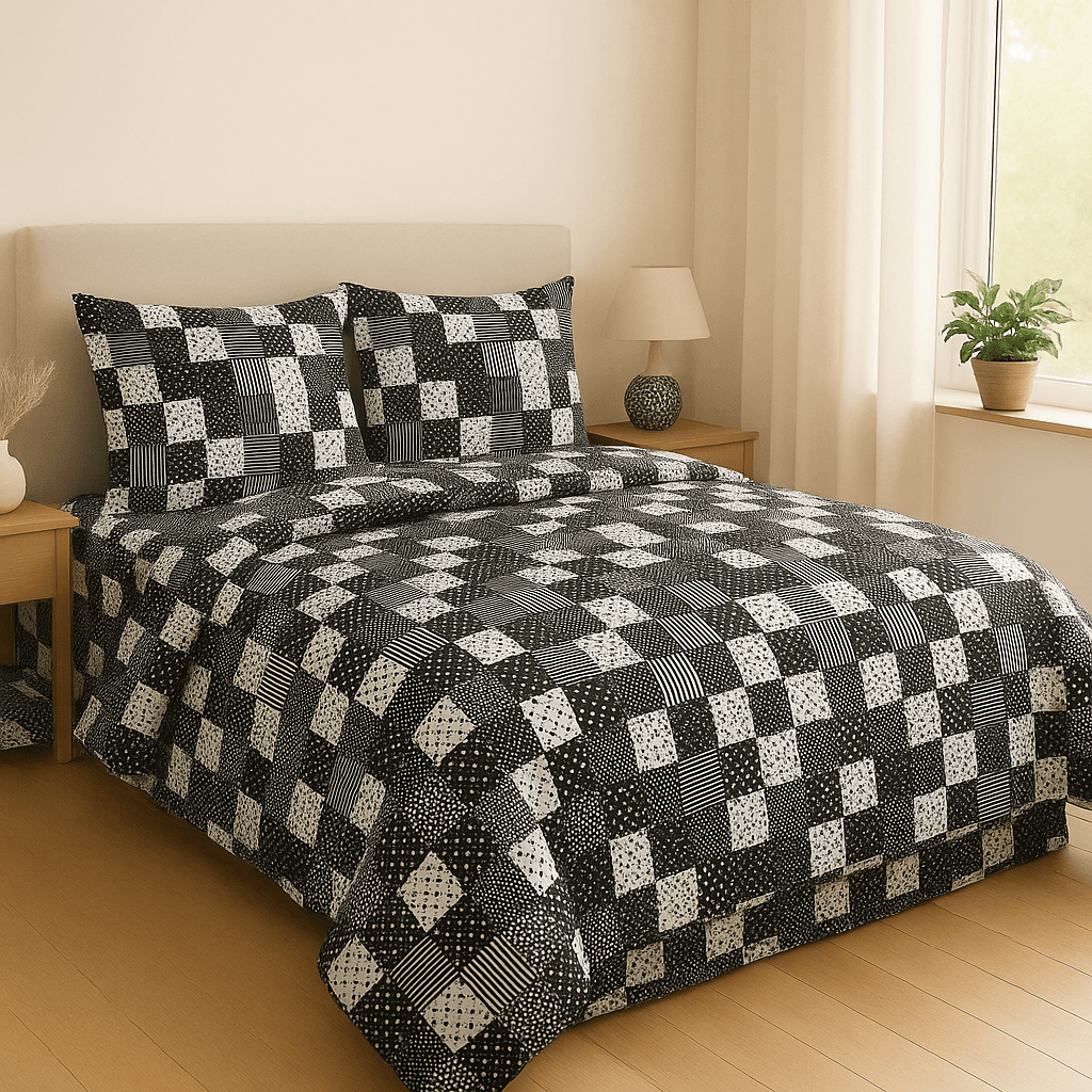 Pościel Kora 001-3 czarno-biały 220x200 - zdjęcie 1