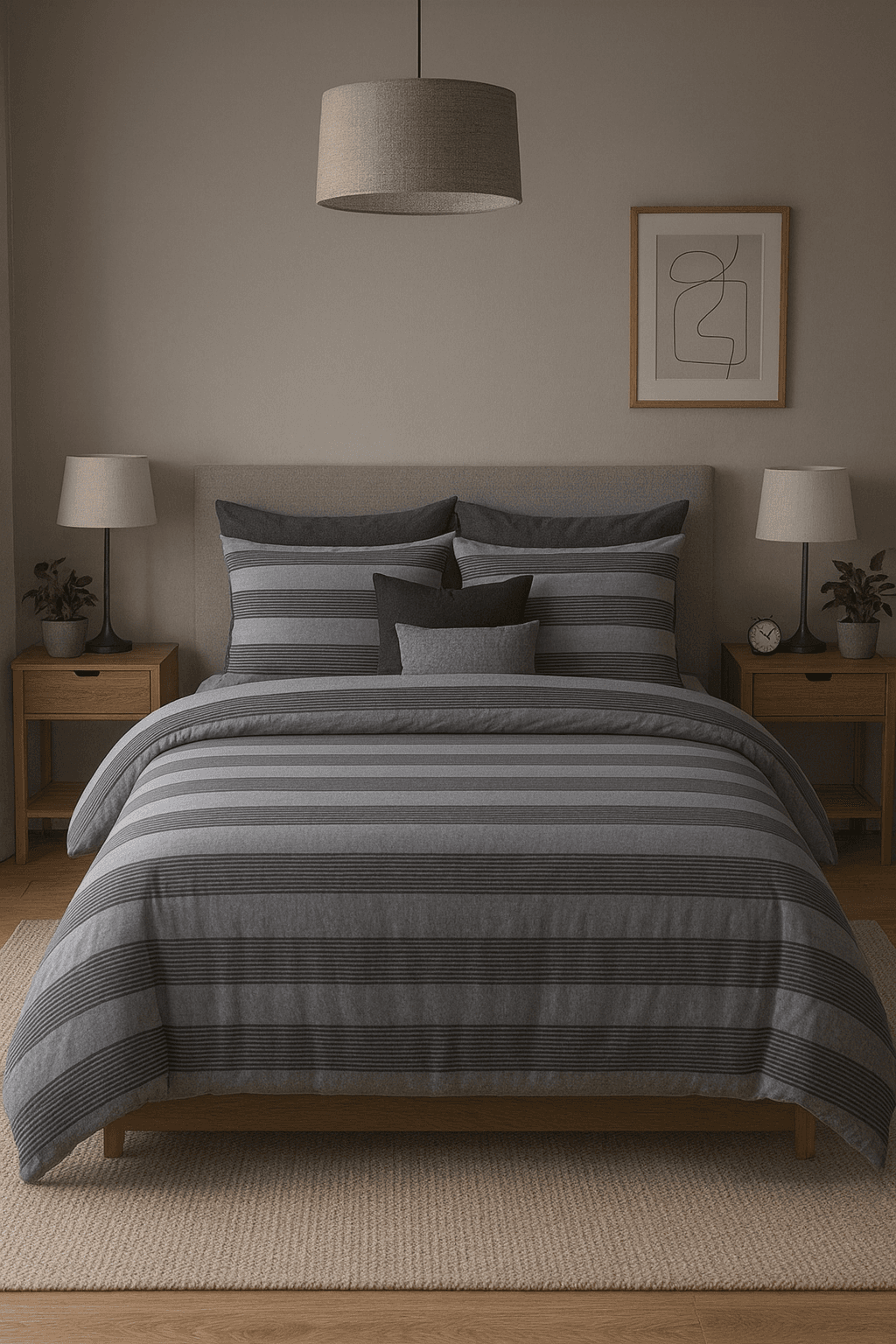 Pościel Satynowa Pasy Szare 240x220