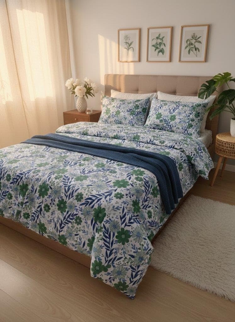 Pościel Bawełniana Deluxe Szałwia Niebieska 160x200 - zdjęcie 1