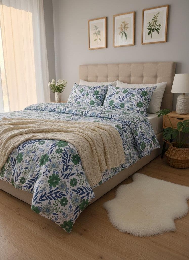 Pościel Bawełniana Deluxe Szałwia Niebieska 160x200 - zdjęcie 2