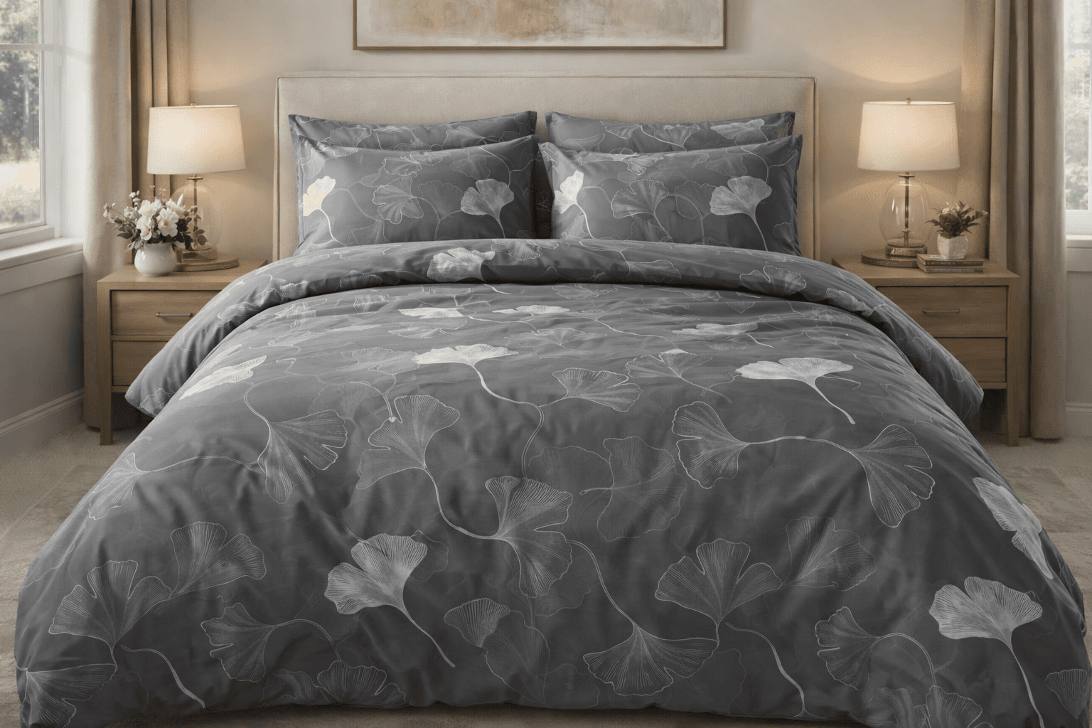 Komplet pościeli bawełnianej Miłorząb Japoński Deluxe 160x200 + 2x70x80 cm - zdjęcie 1