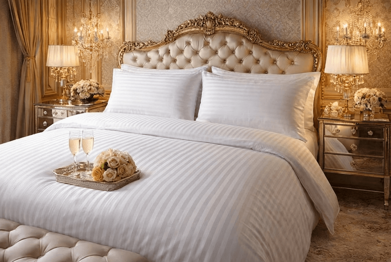 Pościel Satynowa Tkane Pasy Białe 180x200 - zdjęcie 1