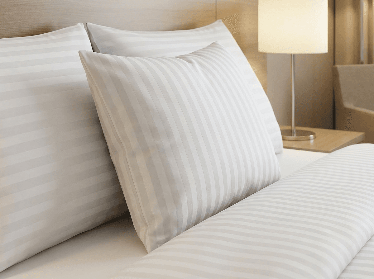 Poszewka Hotelowa 40x40 BIAŁA, Tkane Pasy 1cm, (na  guziki)