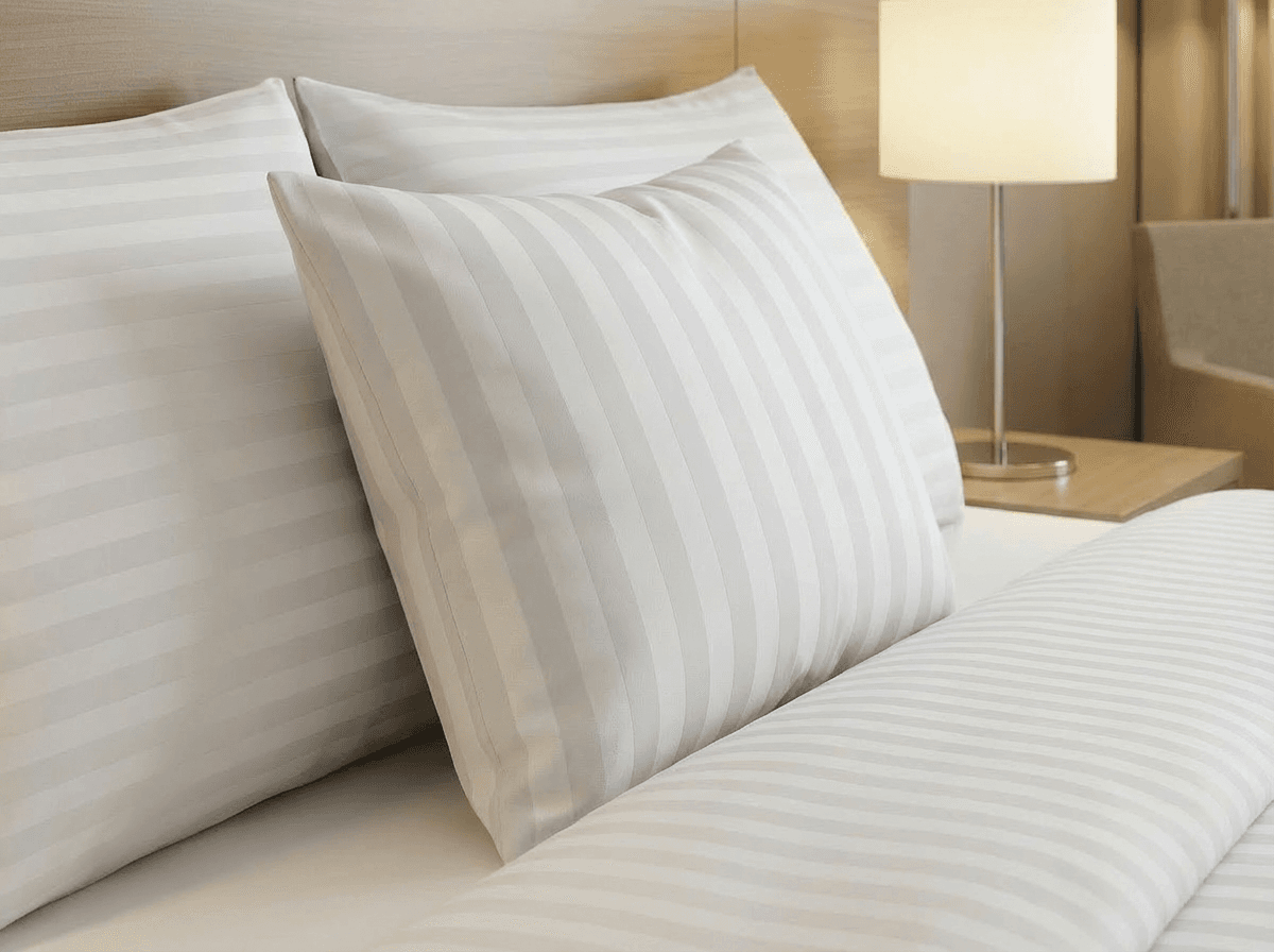 10x Poszewka Hotelowa 50x60cm , Tkane Pasy 2cm BIAŁE (zakładka) - zdjęcie 1